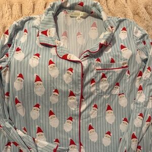 Santa Print Pajama Set - Light Blue and Red